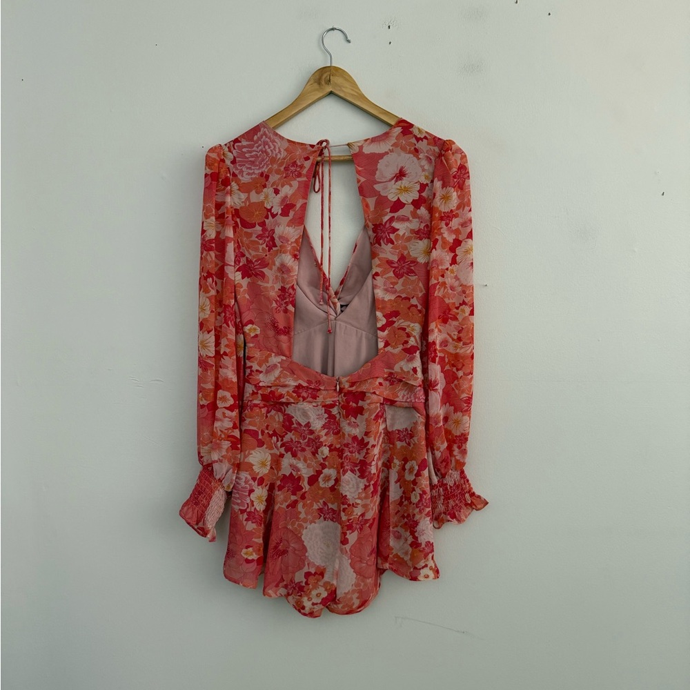 ASTR The Label Coral Pink Floral Long Sleeve Rompet - Picture 4 of 8